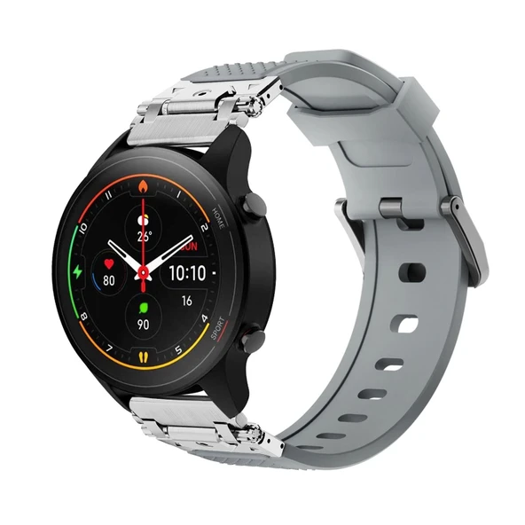 Metal Silikon Xiaomi Mi Watch S1/S1 Active/S1 Pro Kordon - Gümüş Gri