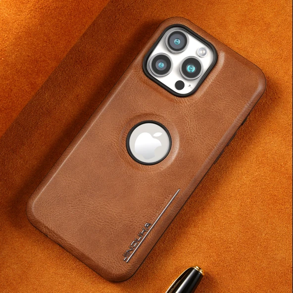 iPhone 12 için Lüks Suni Deri Kılıf - Bordo - 10