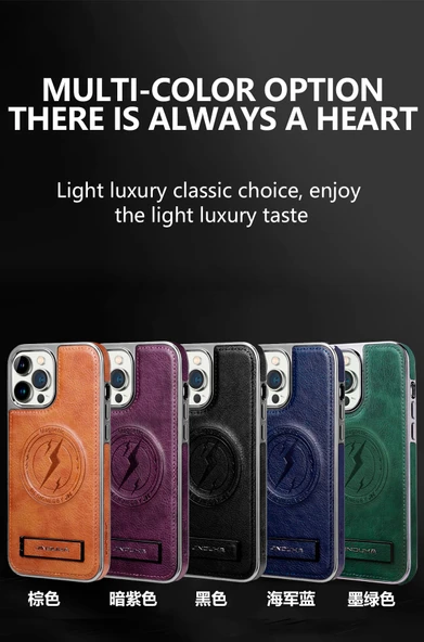 iPhone 15 Plus Standlı Deri Kılıf - Mor - 4