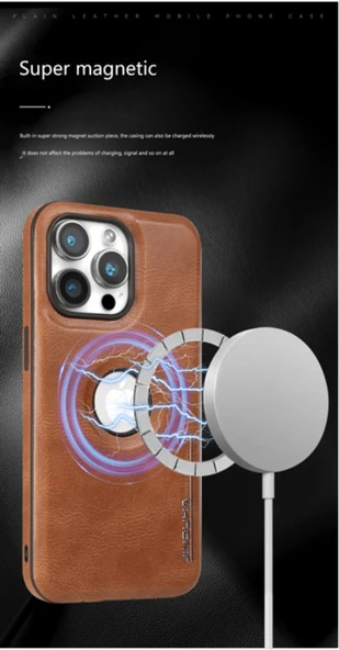 iPhone 12 için Lüks Suni Deri Kılıf - Bordo - 4