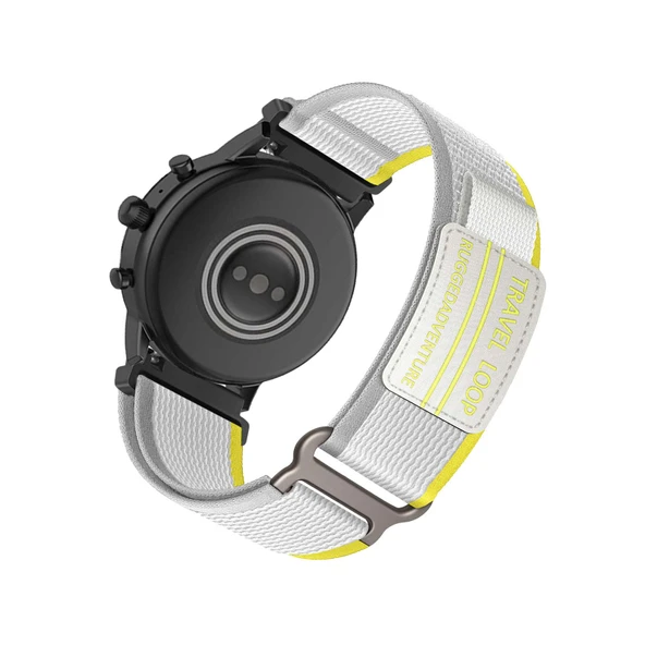 Fossil Gen 5E/6 44mm Uyumlu Beyaz-Sarı Dokuma Naylon Saat Kordonu