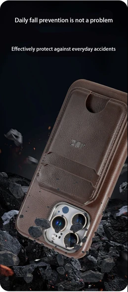 iPhone 16 Pro Uyumlu Deri Cüzdan Kılıf - Bordo - 8