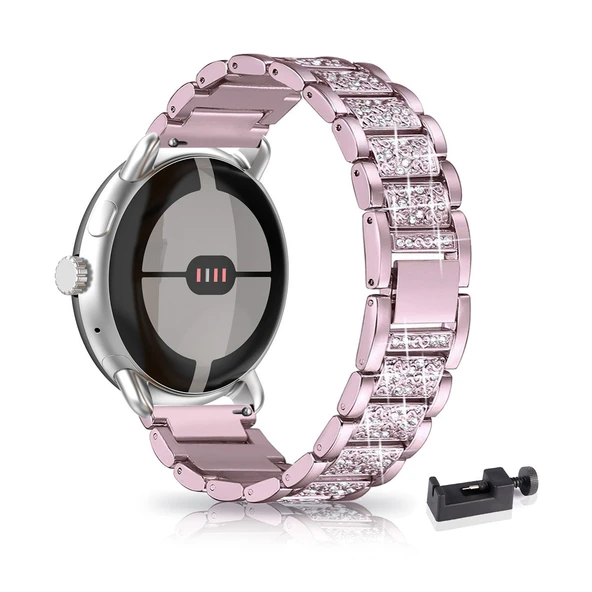 Pembe Taşlı Paslanmaz Çelik Google Pixel Watch 3 41mm Kordon