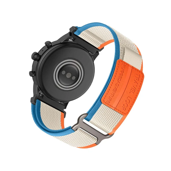 Fossil Gen 5E/6 44mm Uyumlu Bej-Turuncu Dokuma Naylon Saat Kordonu