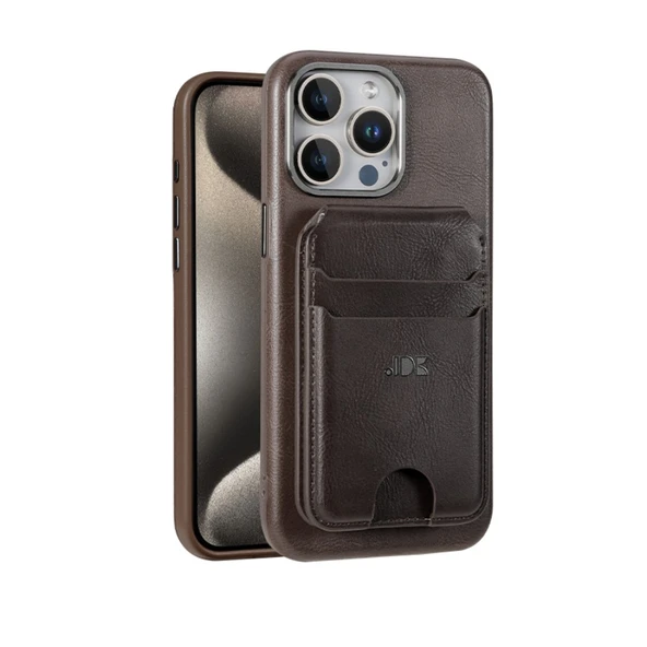 iPhone 16 Pro Uyumlu Deri Cüzdan Kılıf - Kahverengi - 11