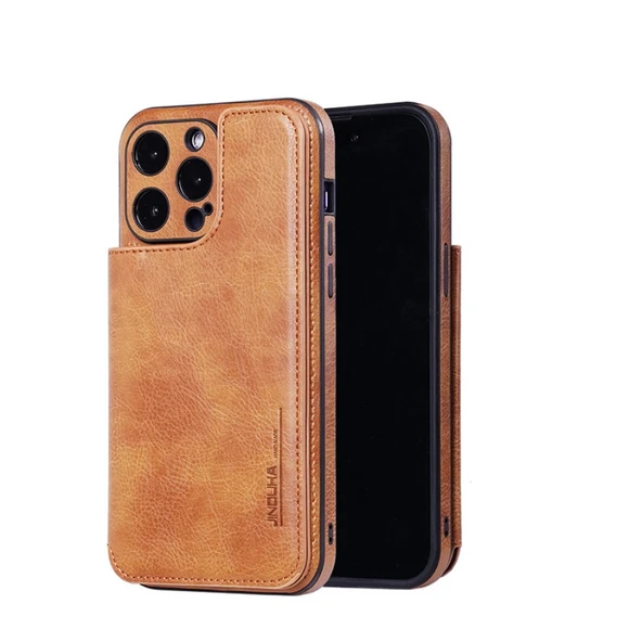iPhone 13 Kahverengi TPU Deri Cüzdan Kılıfı