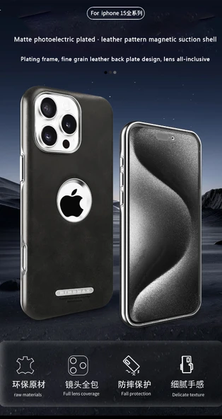 iPhone 16 Pro Max Magsafe Uyumlu Deri Kılıf - Siyah - 3