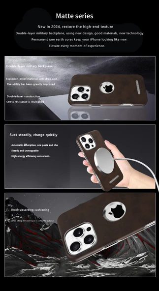 iPhone 16 Pro Max Magsafe Uyumlu Deri Kılıf - Siyah - 4