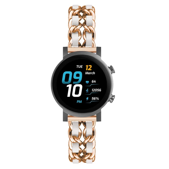 Ticwatch E3 için Metal Deri Yedek Kayış - Şampanya Beyaz