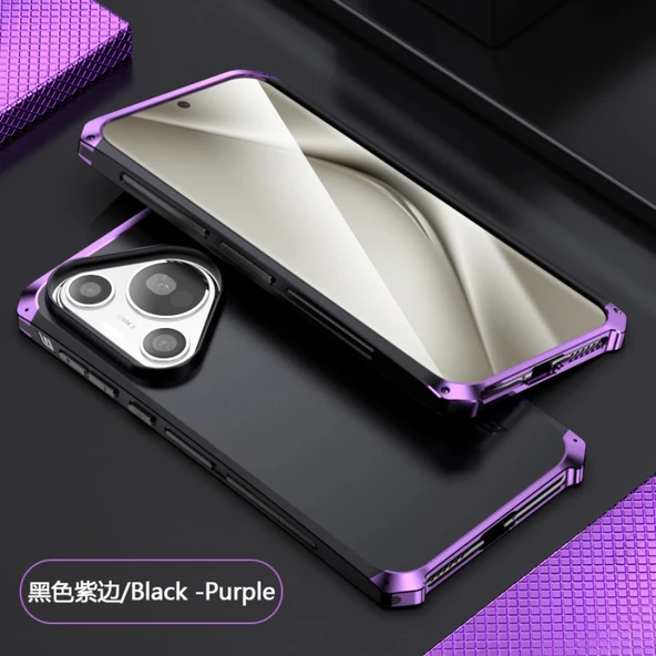 Huawei Pura70 Uyumlu İnce Alüminyum Çerçeveli Gri-Kırmızı Kenarlıklı Kılıf - 11