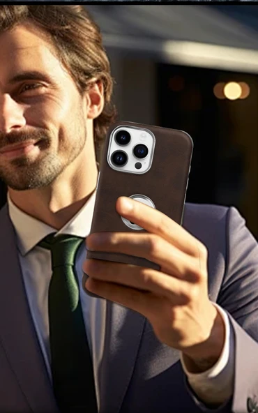 iPhone 16 Pro Max Magsafe Uyumlu Deri Kılıf - Siyah - 8