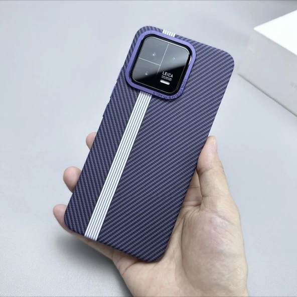 Karbon Fiber Desenli Xiaomi 14 Pro Kılıf - Mor