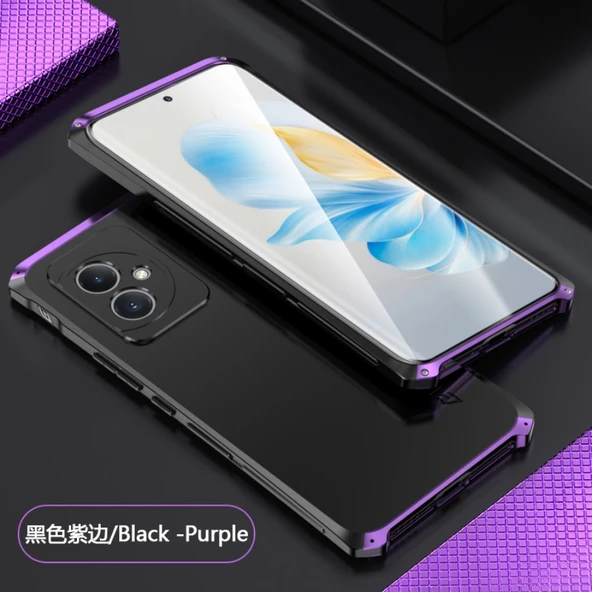 Huawei Honor 100 Uyumlu Magsafe Alüminyum Tamponlu Kılıf - Siyah-Altın Kenar - 11