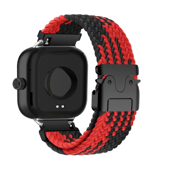 Xiaomi Mi Band 9 Pro için Naylon Spor Loop Kordon - Kırmızı Siyah