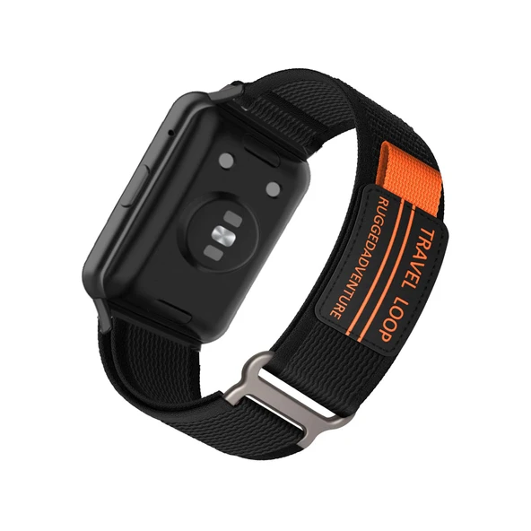 Huawei Watch Fit 2 Uyumlu Dokuma Naylon Kordon - Siyah Turuncu