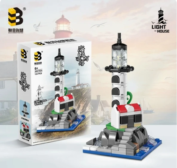 Mini Deniz Feneri Model Oyuncak Yapı Blokları - 6.5x6.5x11.9cm