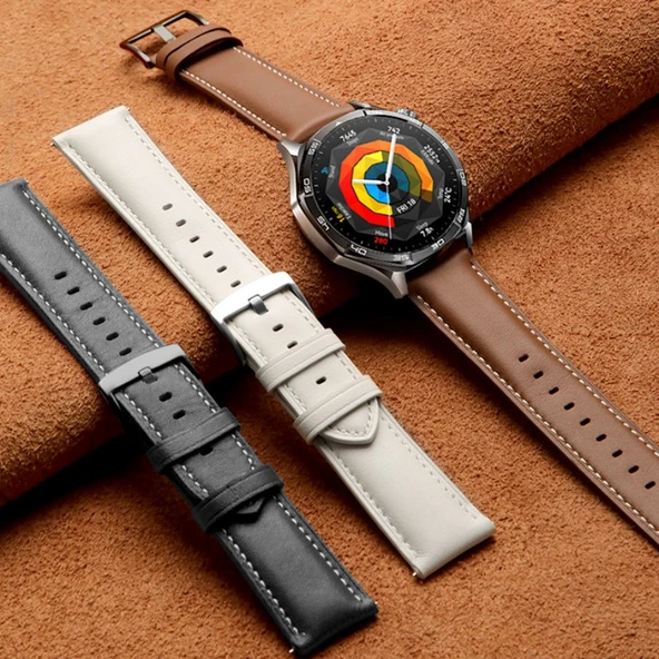 Huawei Watch GT5/GT4 (46mm) 22mm Koyu Kahverengi Deri Kordon - 3