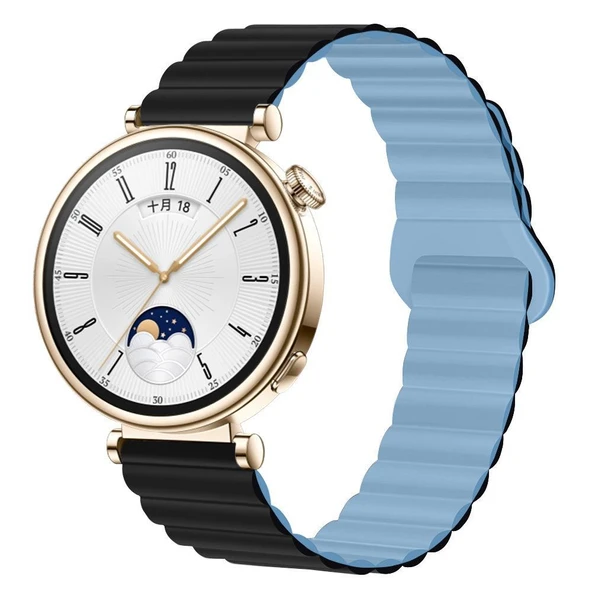 Huawei Watch GT5/GT4 (41mm) Siyah/Göl Mavisi Manyetik Silikon Kordon