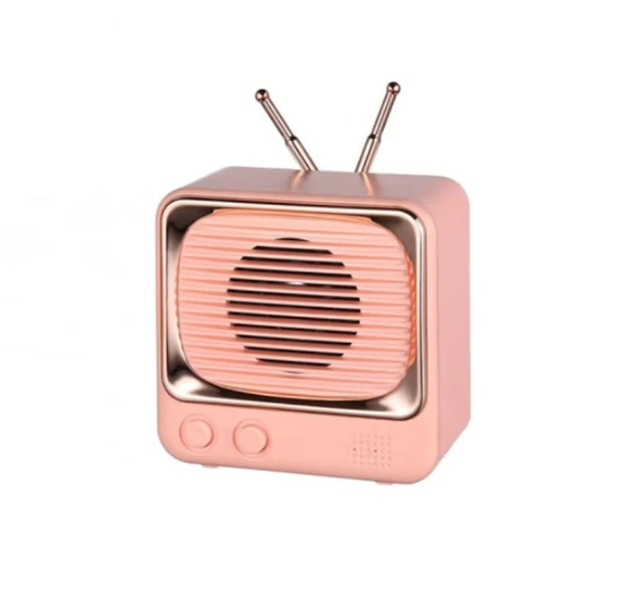 Retro TV Bluetooth Hoparlör - Pembe - DW02