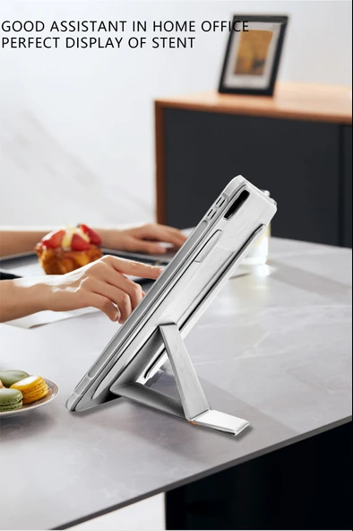 iPad Pro 13 2024 Tablet Kılıfı - Çok Fonksiyonlu Manyetik Standlı - Kart Yuvalı - Gri - 10