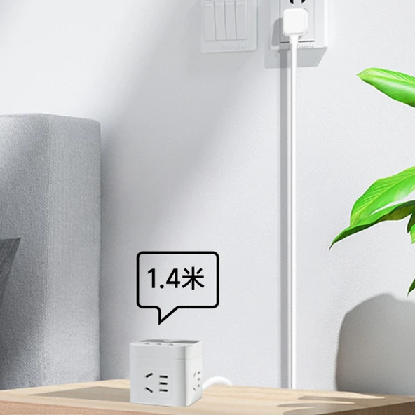 Küp Priz - 15 Çıkışlı, 3 USB Portlu, 2500W - 60x60x55mm - 4
