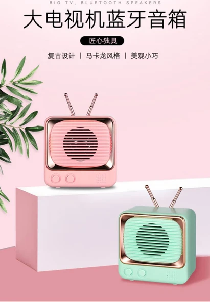Retro TV Bluetooth Hoparlör - Yeşil - DW02 - 7