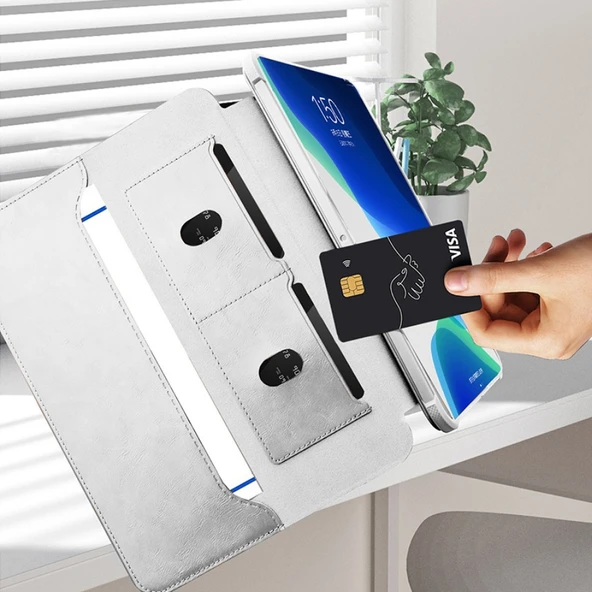 iPad Pro 13 2024 Tablet Kılıfı - Çok Fonksiyonlu Manyetik Standlı - Kart Yuvalı - Gri - 2