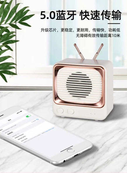 Retro TV Bluetooth Hoparlör - Yeşil - DW02 - 9