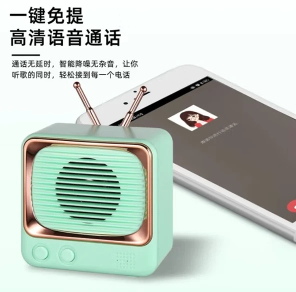 Retro TV Bluetooth Hoparlör - Yeşil - DW02 - 6