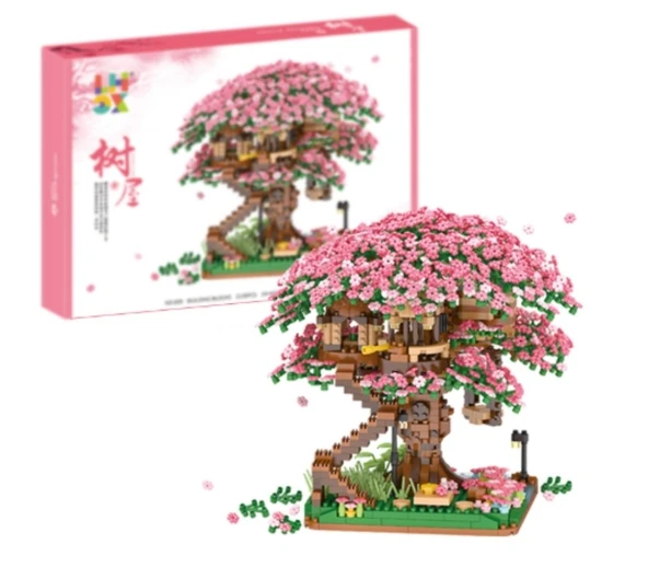 Sakura Ağaç Ev Mikro Parçacık Yapı Blokları - 16x15x15cm