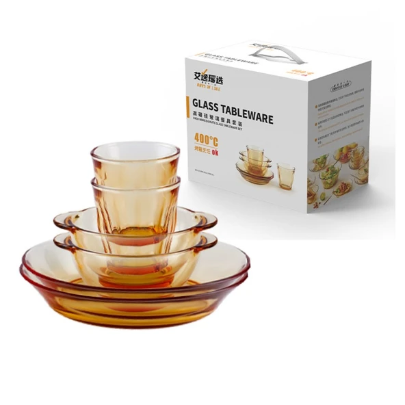 6 Parça Kristal Saklama Kabı Seti (2x 5.5 inç Kase, 2x 7 inç Tabak, 2x 270ml Bardak) - 2
