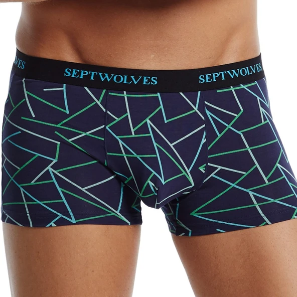 Erkek Likralı Baskılı Boxer 2'li Paket - Karışık Renkli Siyah+Lacivert+Kırmızı+Gök Mavisi - XL