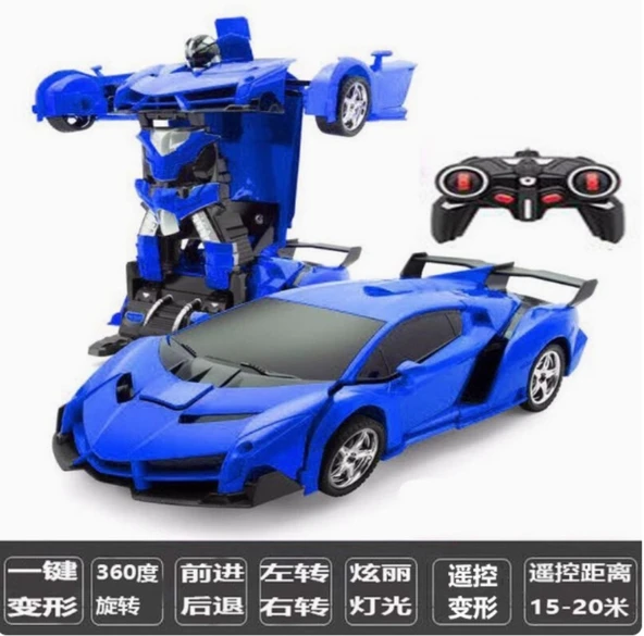 Uzaktan Kumandalı Dönüşen Araba Robot - Mavi Lamborghini, Şarj Edilebilir