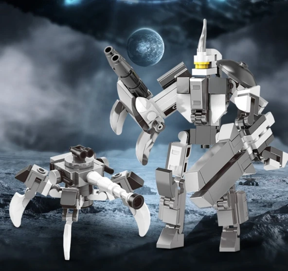 DIY Puzzle Mekanik Yapı Blokları Oyuncağı - 8.9*4*10.8cm, 3.5*3.5*4.9cm, Terör Robotu
