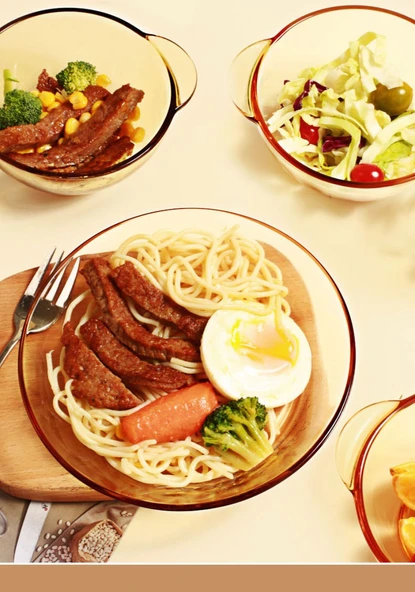 3 Parça Kristal Saklama Kabı Seti (5.5 inç Kase, 7 inç Tabak, 270ml Bardak) - 9