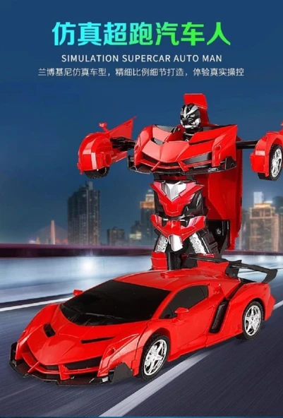 Uzaktan Kumandalı Dönüşen Araba Robot - Kırmızı Lamborghini, Şarj Edilebilir - 4
