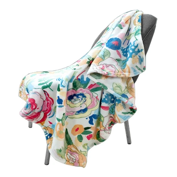 Çiçek Desenli Çok Amaçlı Battaniye - 80x120cm - Polyester
