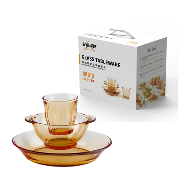 3 Parça Kristal Saklama Kabı Seti (5.5 inç Kase, 7 inç Tabak, 270ml Bardak) - 2