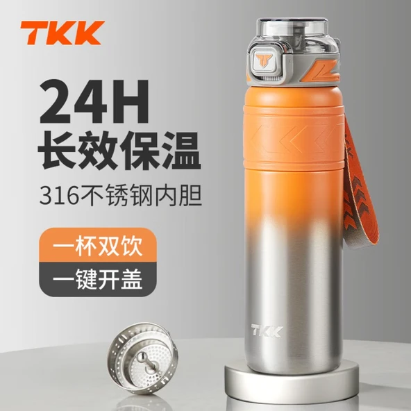900ML Paslanmaz Çelik Termos - Kızıl Turuncu Çelik