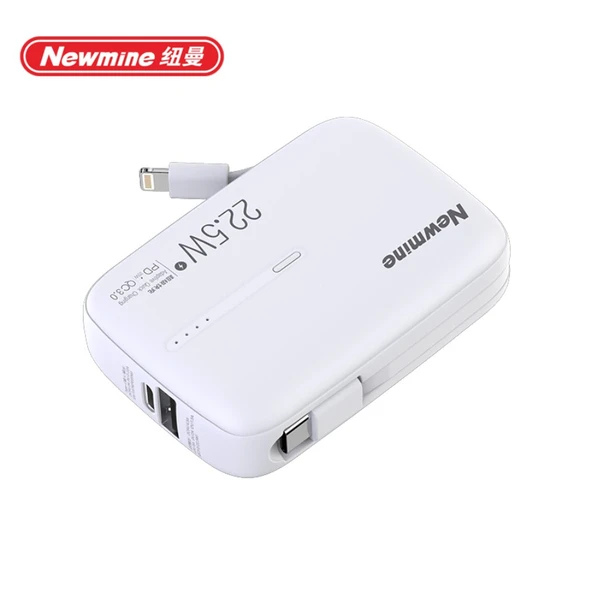 10000mAh Powerbank - Dahili Kablolu ve Dijital Ekranlı - Beyaz