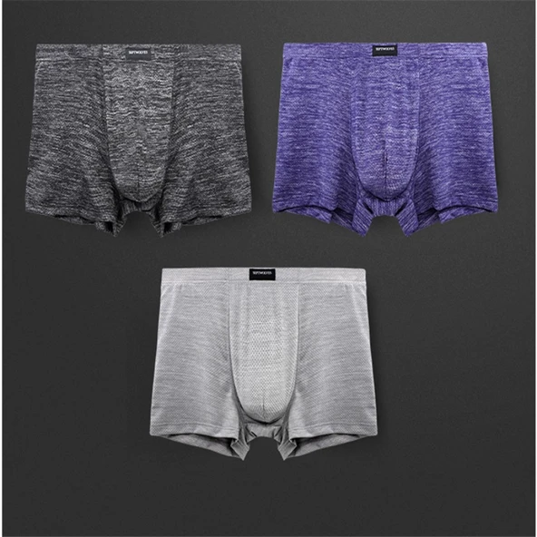 Buz İpek Erkek Boxer - 6'lı Paket Açık Gri+Koyu Gri+Royal Mavi - 3XL