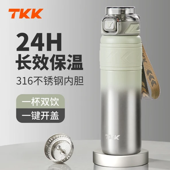 900ML Paslanmaz Çelik Termos - Füme Çelik Yeşil