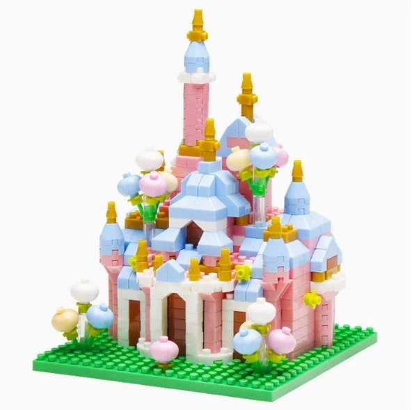 DIY Mimari Yapı Taşları - Pembe Şato Modeli - 556+ Parça