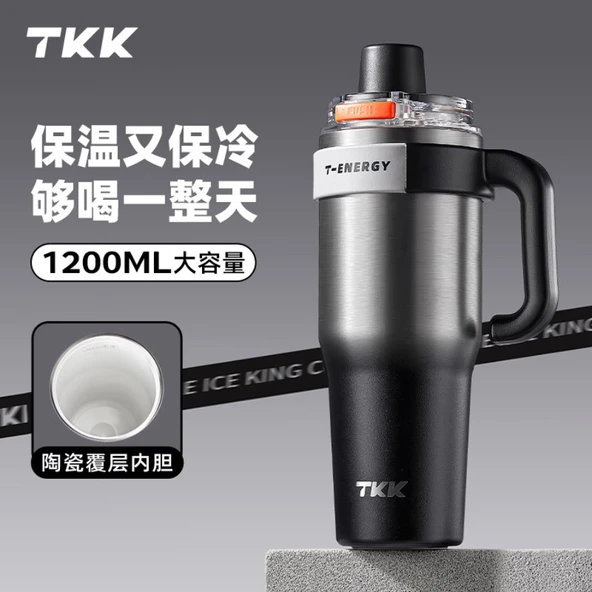 1200ML Termos Bardak - Gümüş Siyah Gölge