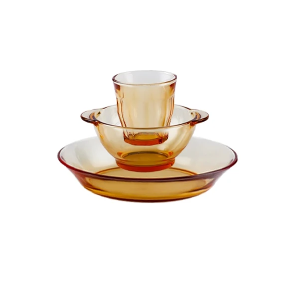3 Parça Kristal Saklama Kabı Seti (5.5 inç Kase, 7 inç Tabak, 270ml Bardak)