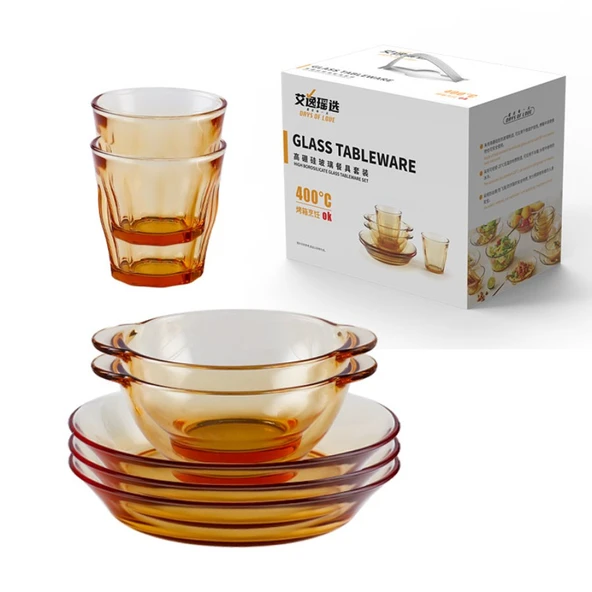 7 Parça Kristal Saklama Kabı Seti (2x 5.5 inç Kase, 3x 7 inç Tabak, 2x 270ml Bardak) - 2