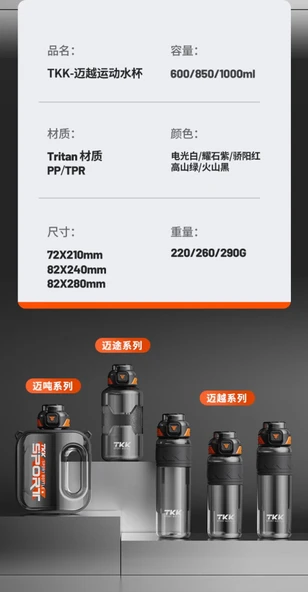 600ML Tritan Spor Su Şişesi - Volkanik Siyah - 11