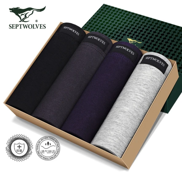 Erkek Antibakteriyel Pamuklu Boxer Külot 4'lü Paket - Karışık Renkler 3XL