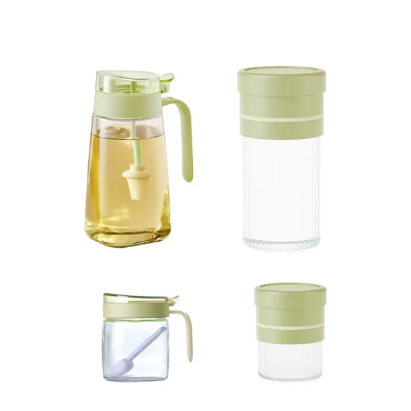 Kristal Cam Yağdanlık Seti - 600ml Yağdanlık, 300ml*1 Baharatlık, 500ml*1 Saklama Kabı, 1000ml*1 (1200ml'e Genişletilebilir) Saklama Kabı - 4 Parça
