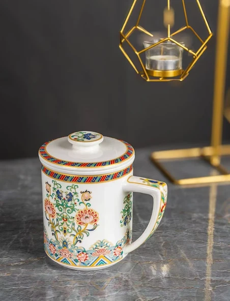 Kemik Çin Demlikli Çay Fincanı - 13cm Yükseklik, 9cm Çap